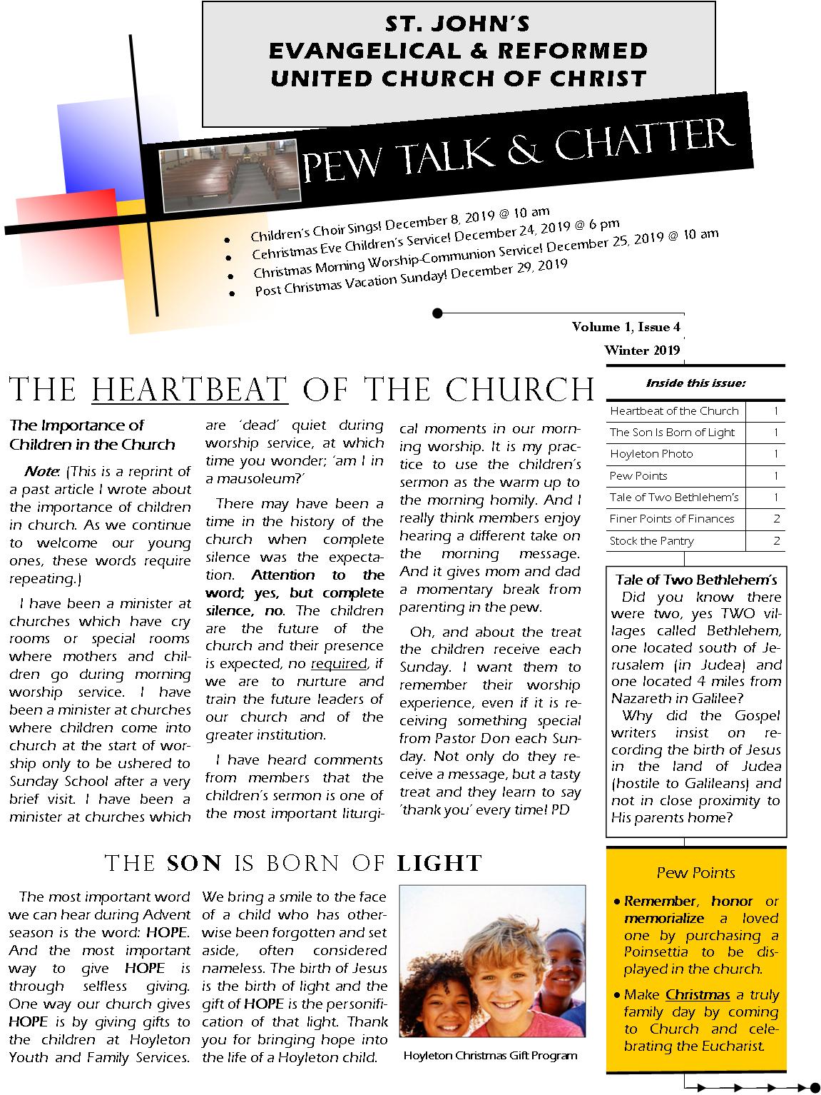 FALL-WINTER NEWSLETTER - 2019 - Front Page